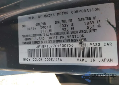 2014 Mazda Mazda3 I Sport z USA, uszkodzony, nr VIN JM1BM1U77E1200756